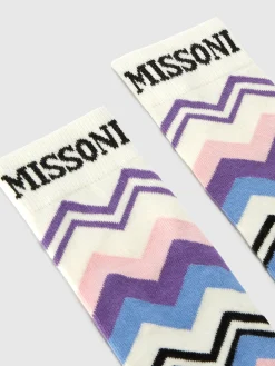 Long socks in zig zag cotton blend with logo
