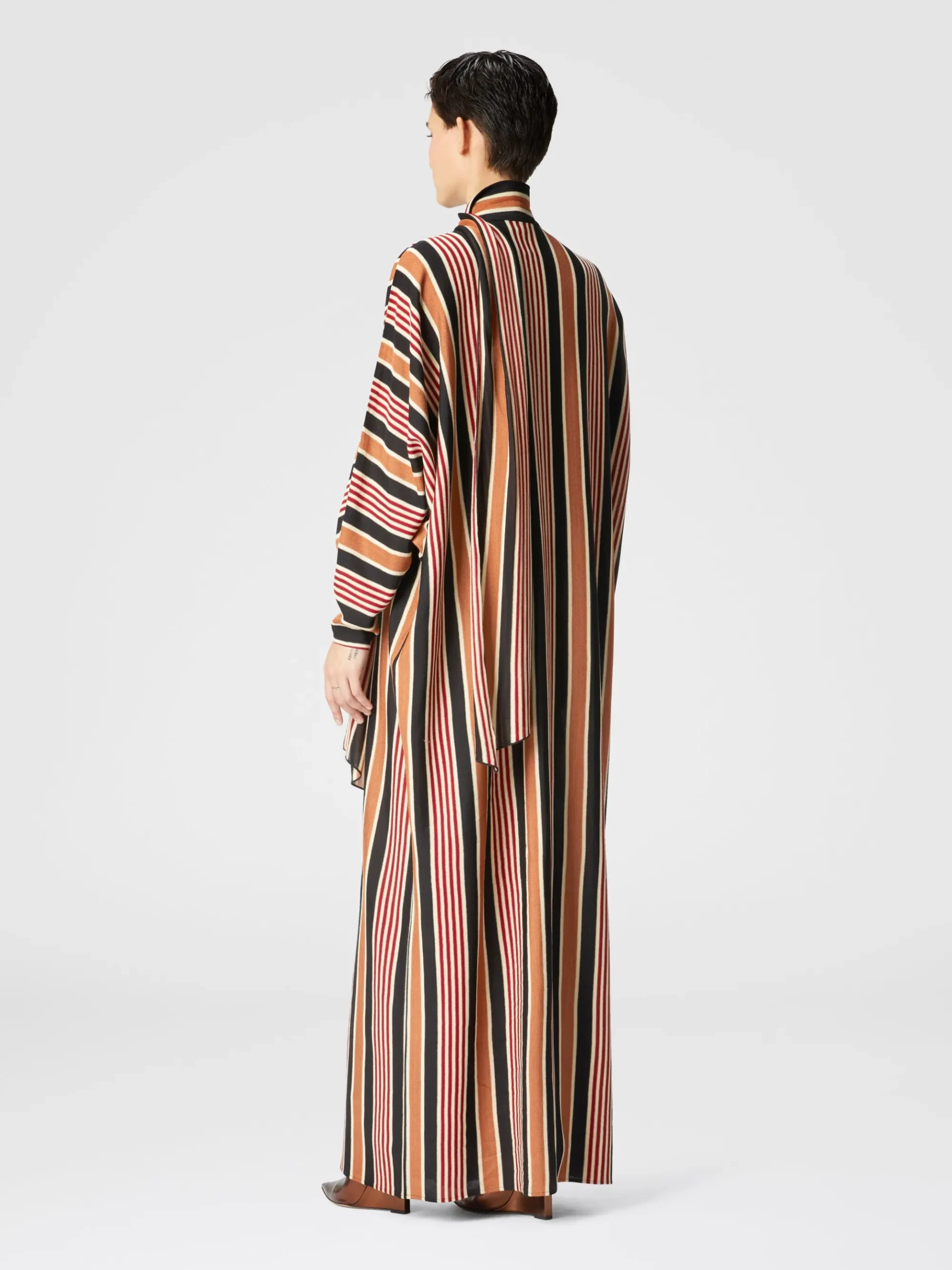 Long striped cotton and viscose dress with knotted collar