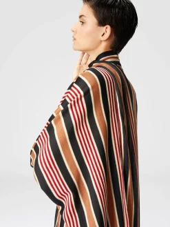 Long striped cotton and viscose dress with knotted collar