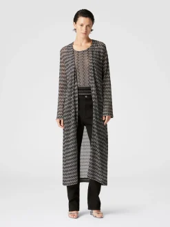 Long tone-on-tone zigzag viscose-blend cardigan