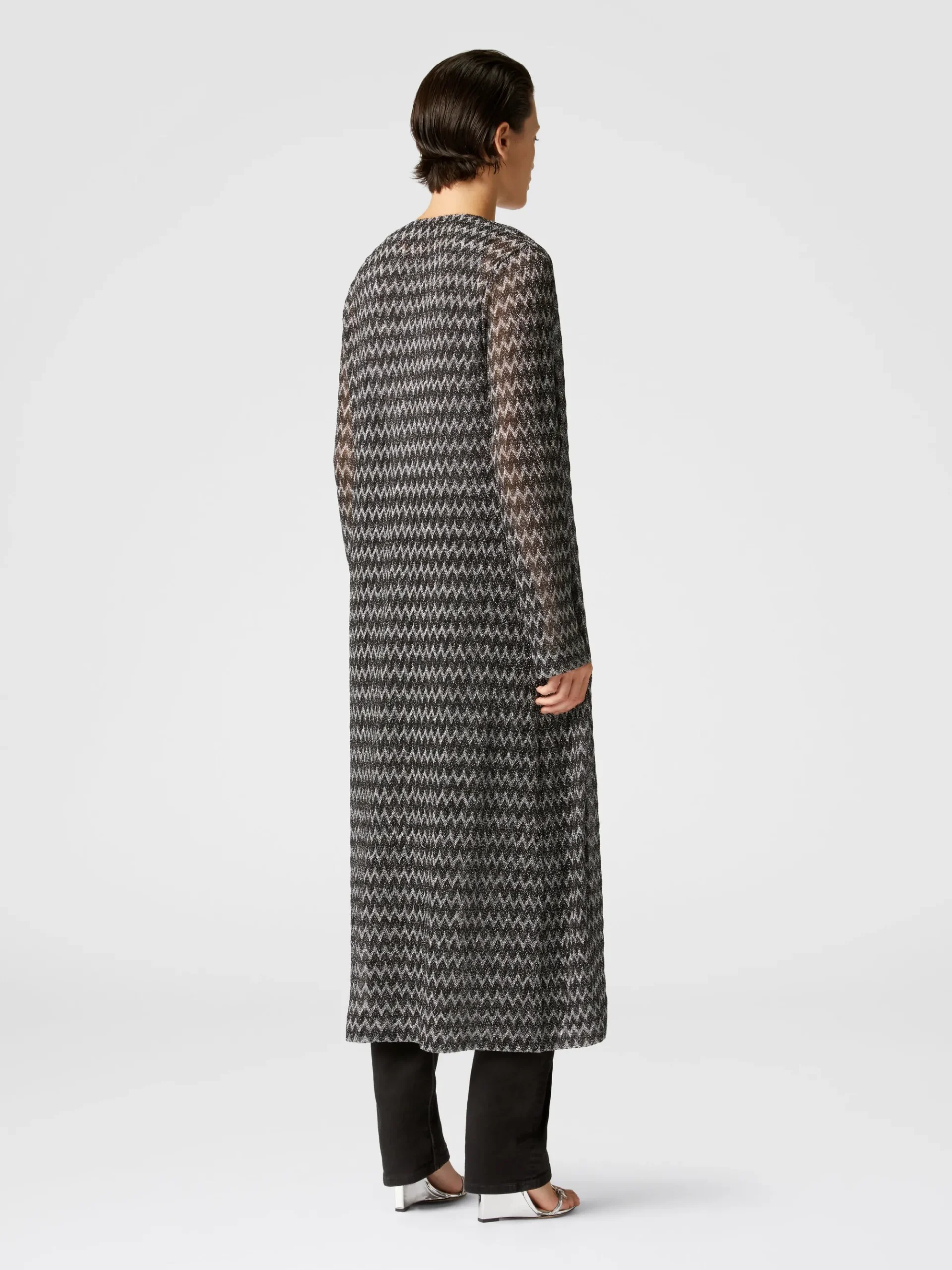 Long tone-on-tone zigzag viscose-blend cardigan