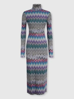 Long turtleneck dress in zig zag wool