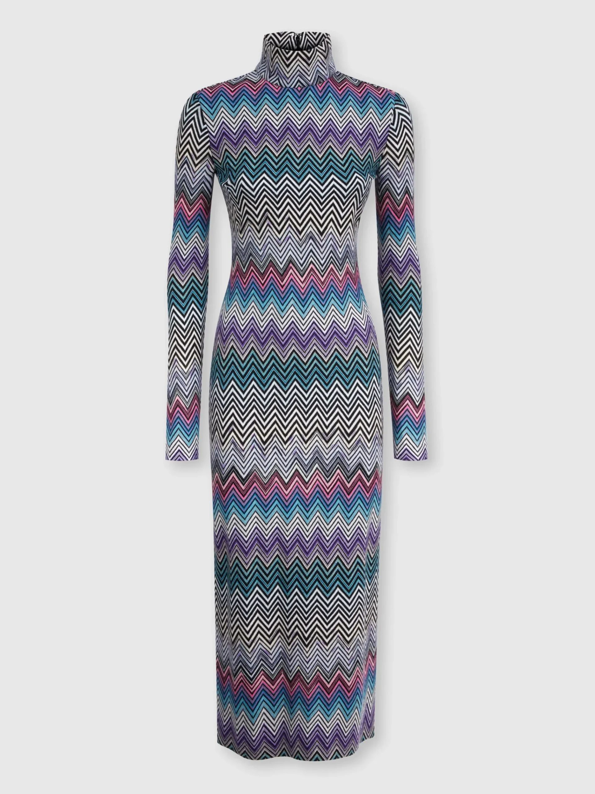 Long turtleneck dress in zig zag wool