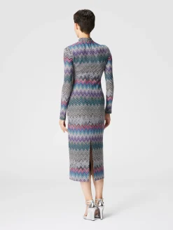Long turtleneck dress in zig zag wool