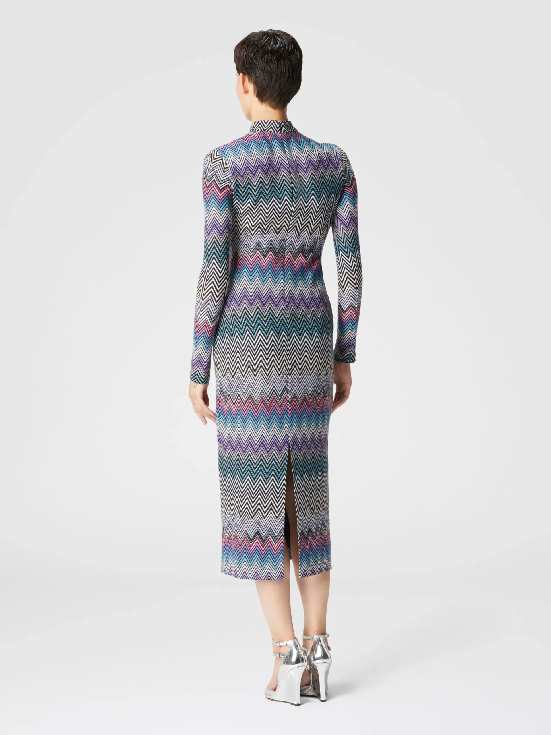 Long turtleneck dress in zig zag wool