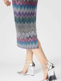 Long turtleneck dress in zig zag wool