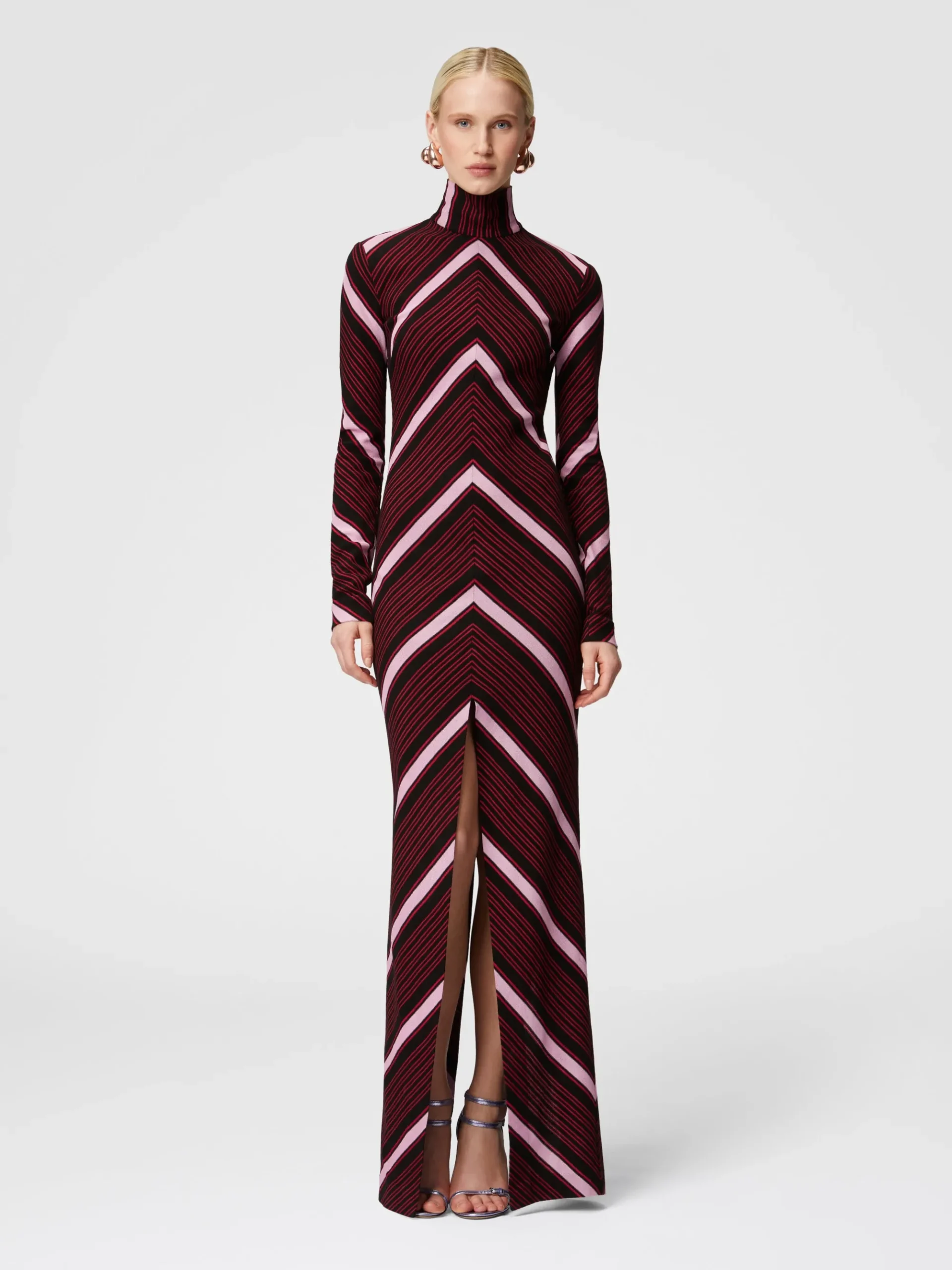 Long turtleneck dress with deep central slit