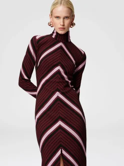 Long turtleneck dress with deep central slit