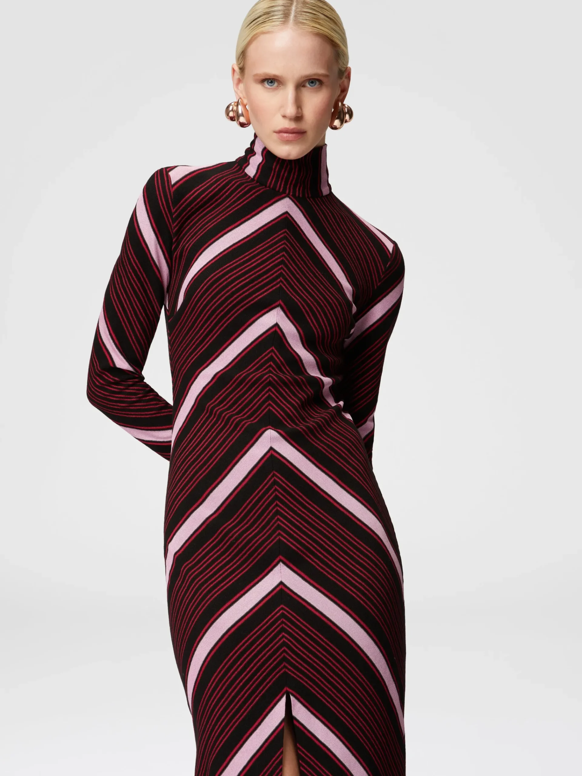 Long turtleneck dress with deep central slit