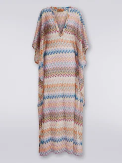Long V-neck cover-up kaftan with lurex