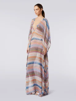 Long V-neck cover-up kaftan with lurex