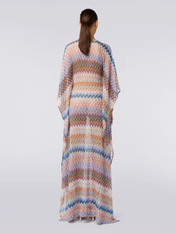 Long V-neck cover-up kaftan with lurex