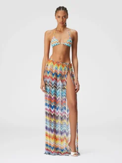 Long wide weave cover-up skirt with lurex