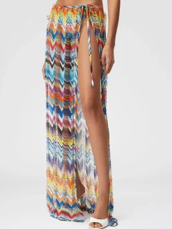 Long wide weave cover-up skirt with lurex