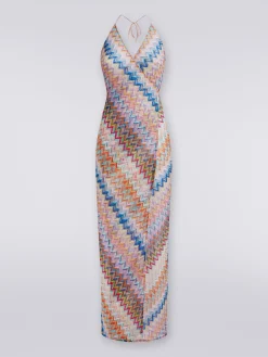 Long wrap-around cover-up with chevron pattern and lurex
