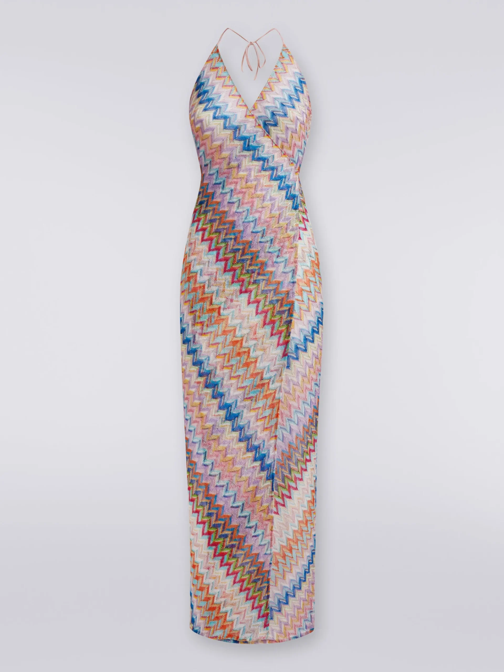 Long wrap-around cover-up with chevron pattern and lurex