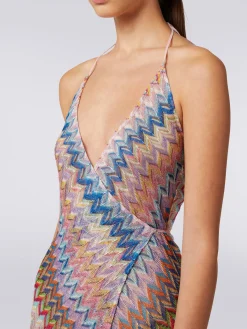 Long wrap-around cover-up with chevron pattern and lurex