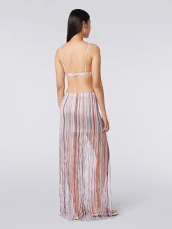Long wrap-around skirt with fringes and lurex