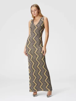 Long zig zag dress with plunging neckline and sequins