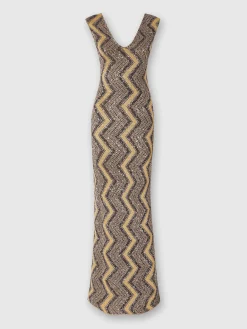Long zig zag dress with plunging neckline and sequins
