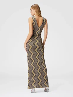 Long zig zag dress with plunging neckline and sequins