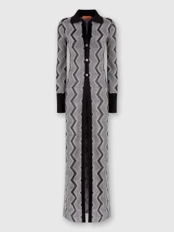 Long zig zag lamé viscose cardigan