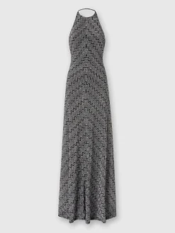 Long zigzag lamé dress with halter neckline