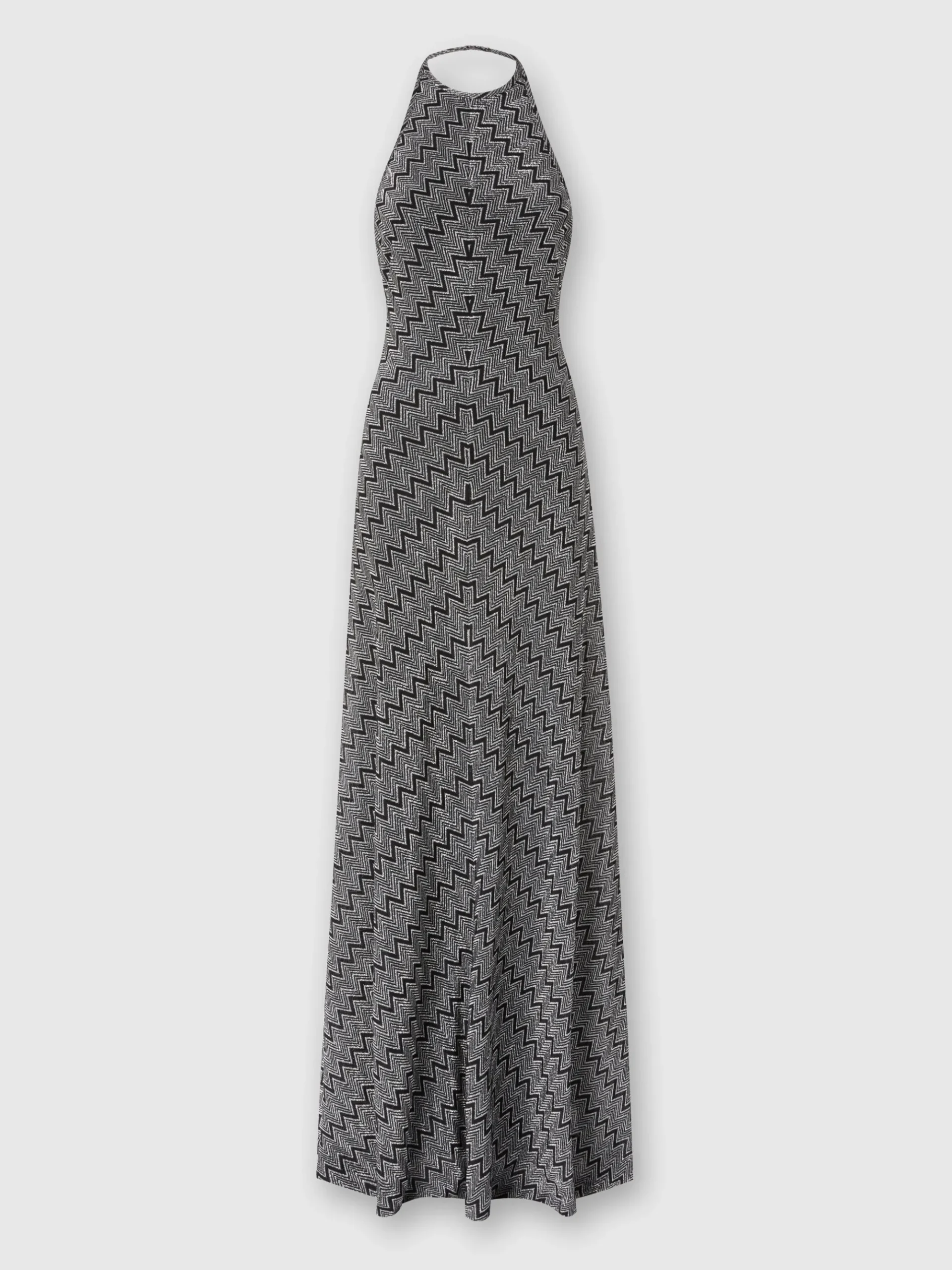 Long zigzag lamé dress with halter neckline