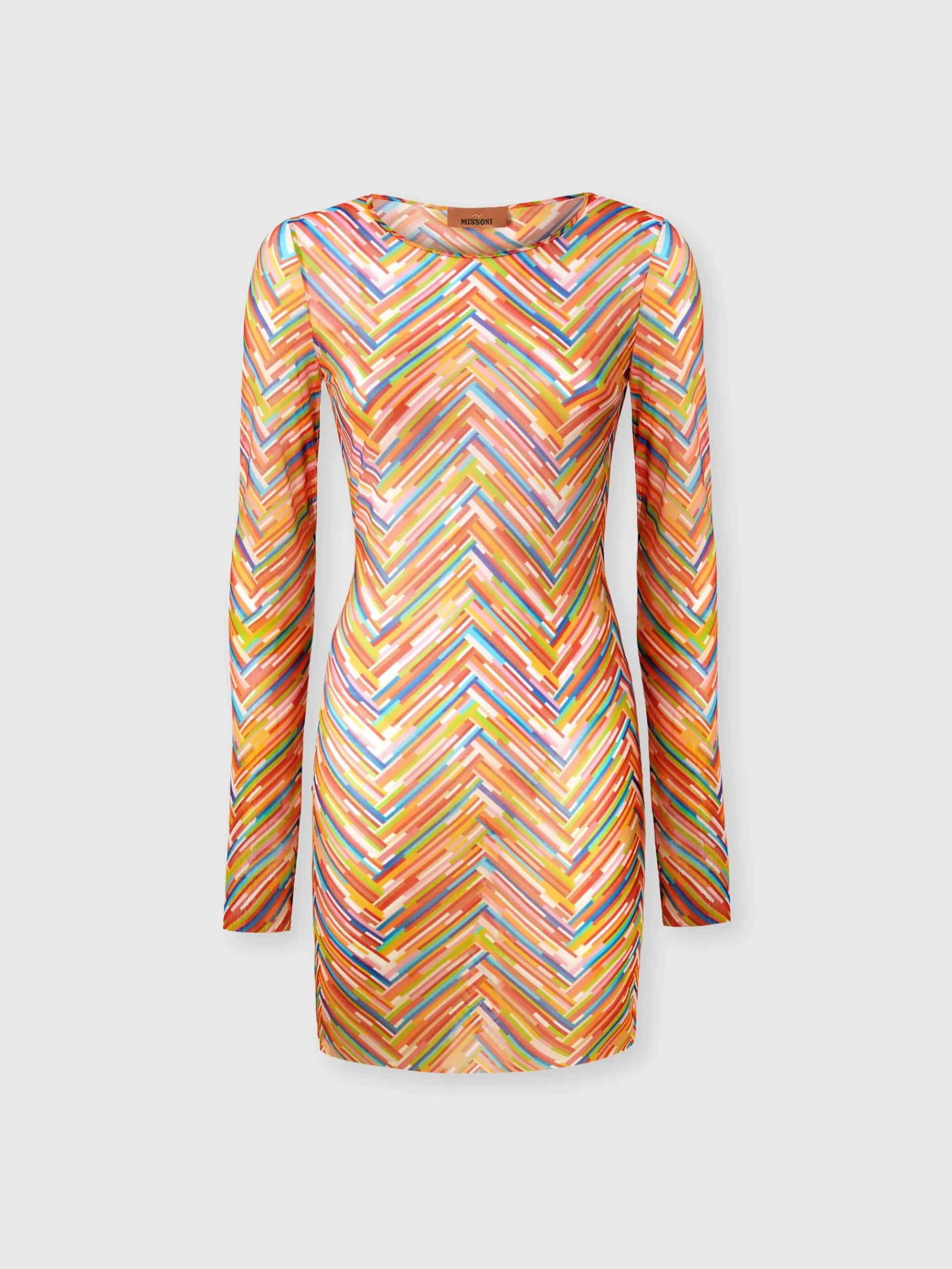 Long-sleeved dress in printed tulle