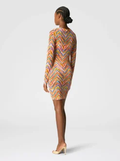 Long-sleeved dress in printed tulle