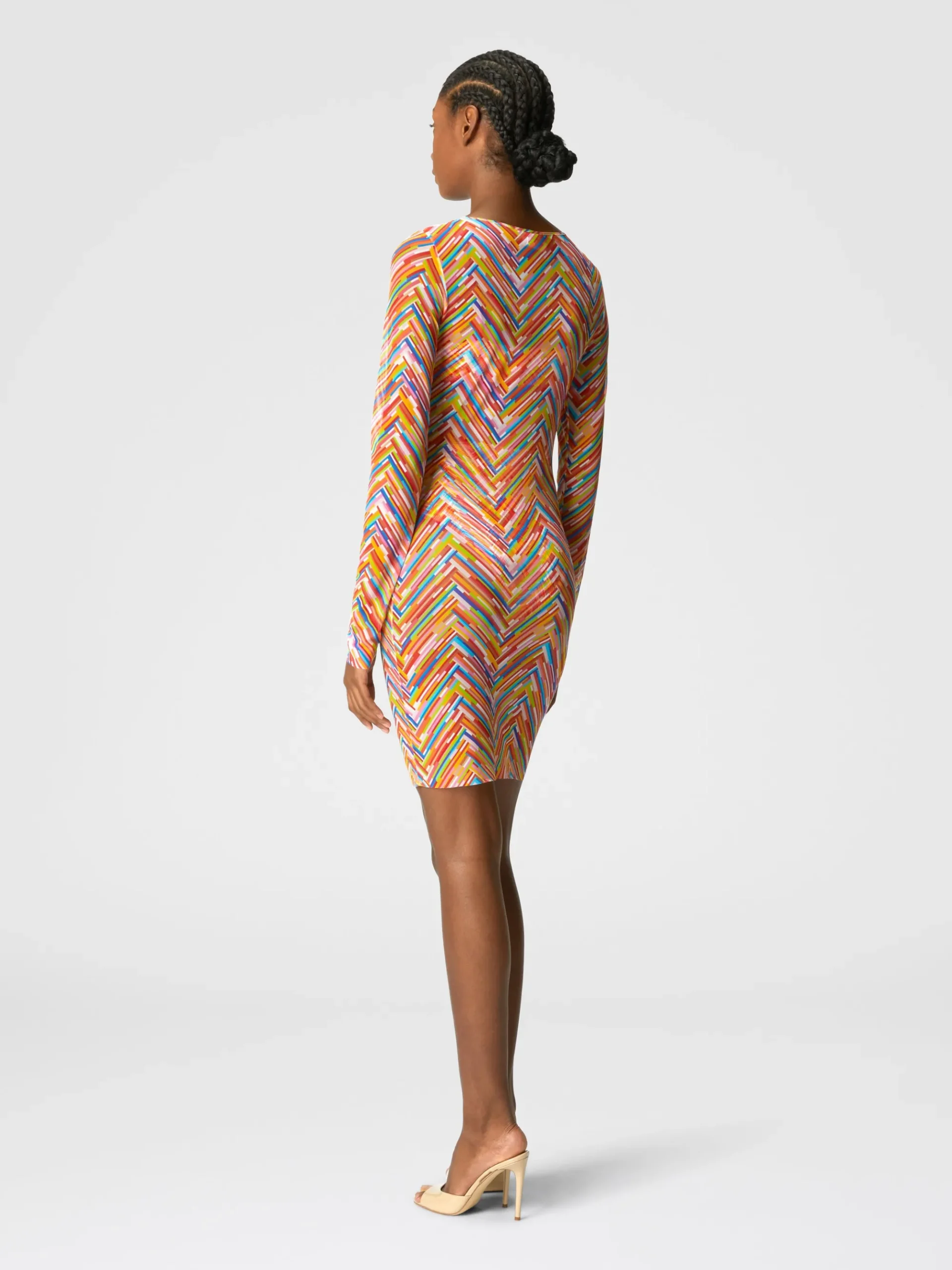 Long-sleeved dress in printed tulle