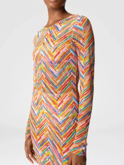 Long-sleeved dress in printed tulle