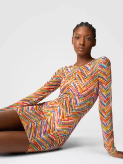 Long-sleeved dress in printed tulle