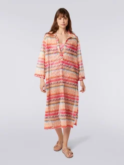 Long-sleeved long chevron viscose tulle cover up