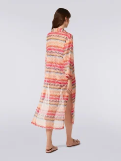 Long-sleeved long chevron viscose tulle cover up