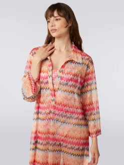 Long-sleeved long chevron viscose tulle cover up