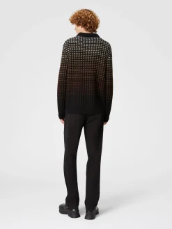 Long-sleeved polo shirt in textured virgin wool knit
