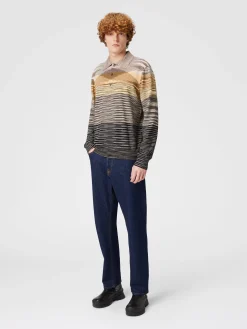 Long-sleeved polo shirt in slub wool