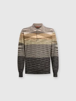 Long-sleeved polo shirt in slub wool