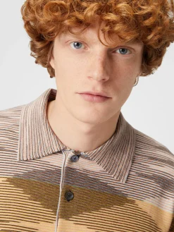 Long-sleeved polo shirt in slub wool