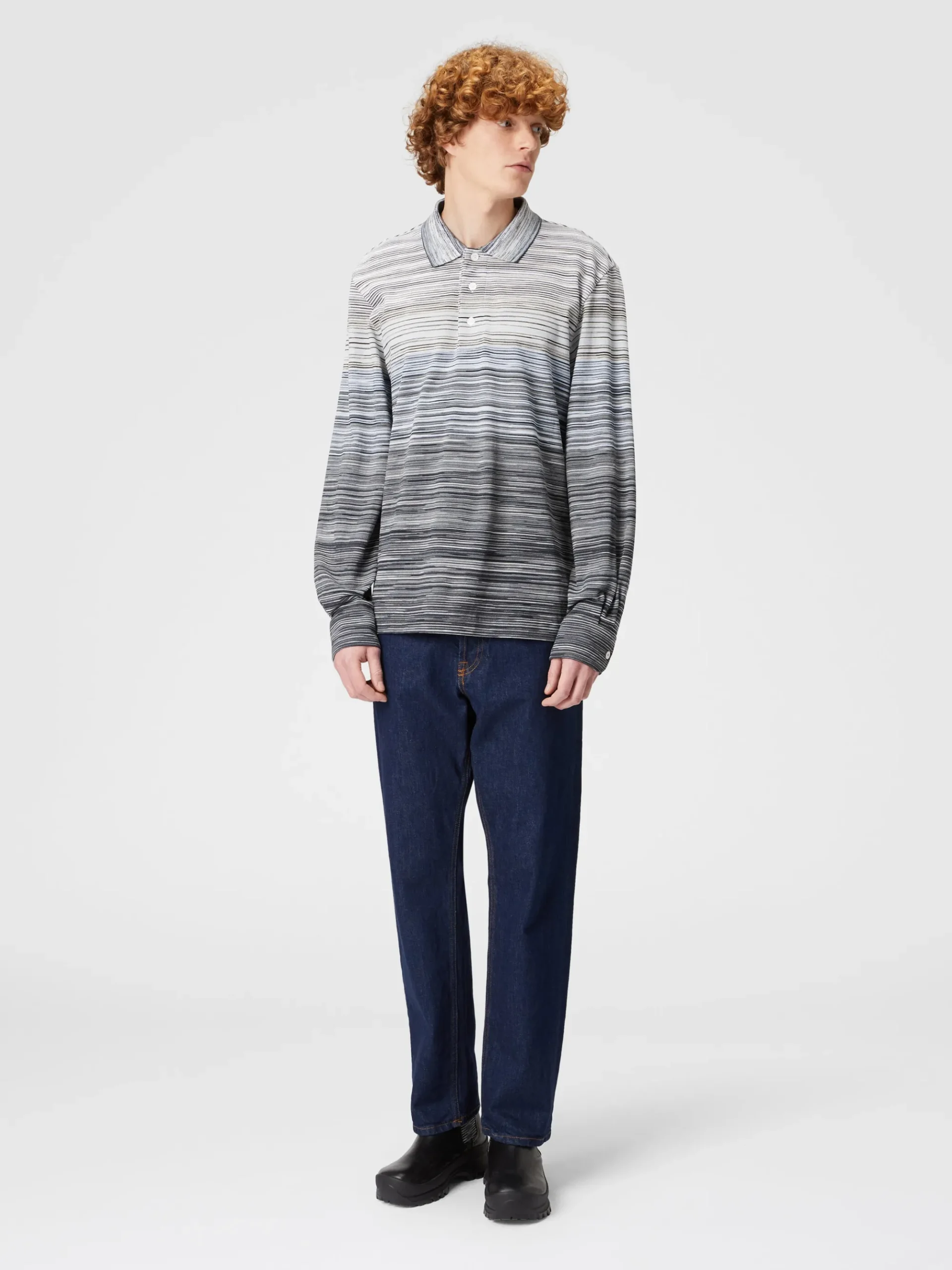 Long-sleeved polo shirt in slub cotton piqué