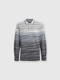 Long-sleeved polo shirt in slub cotton piqué