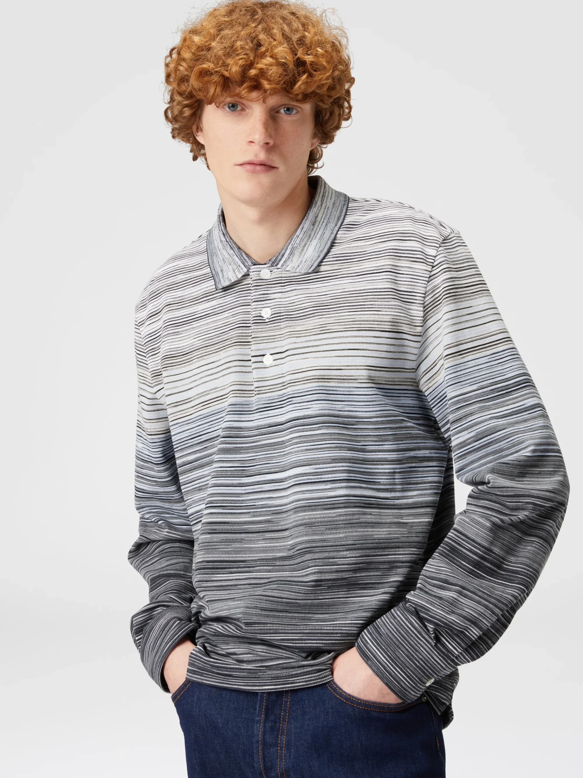 Long-sleeved polo shirt in slub cotton piqué
