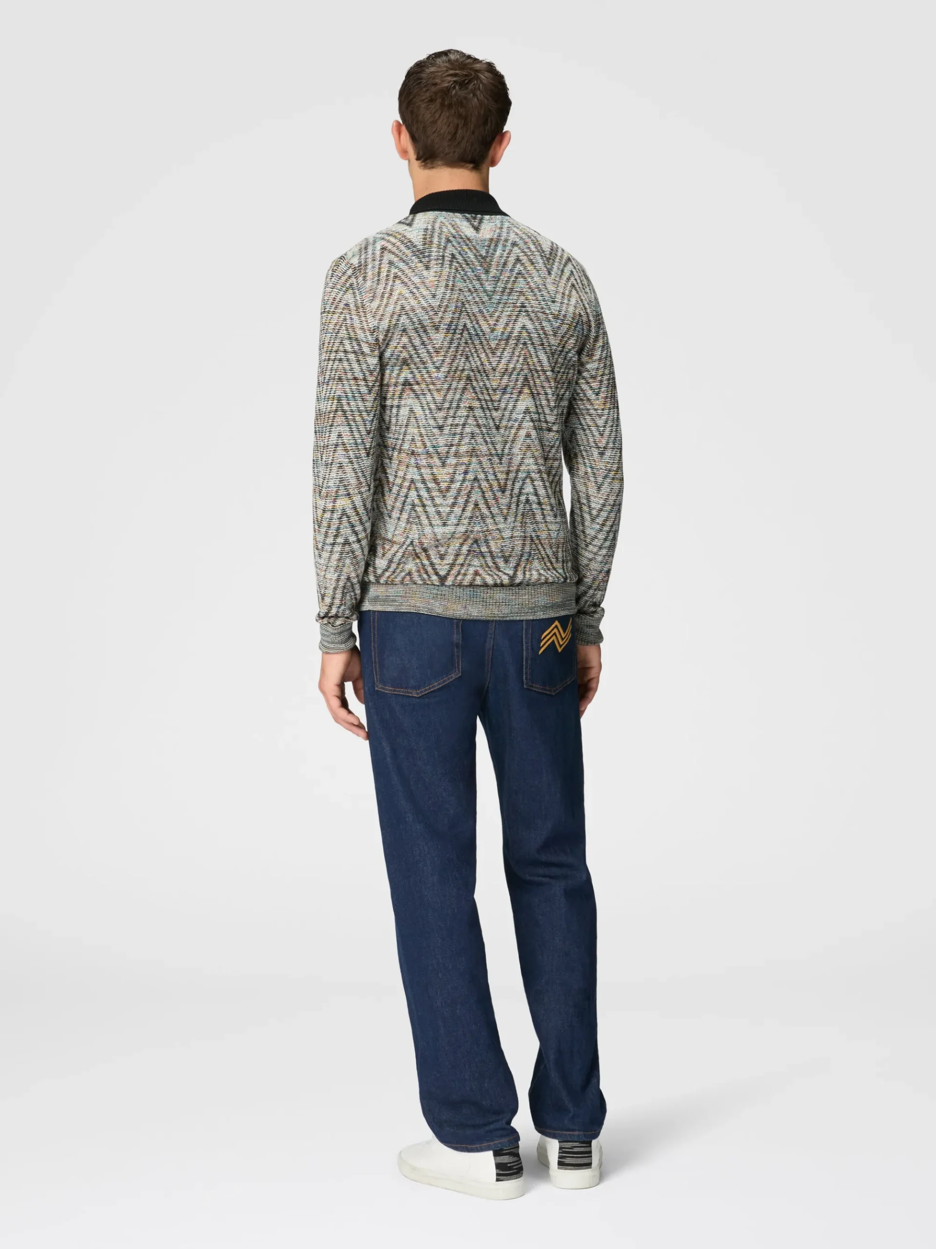Long-sleeved polo shirt in slub pattern wool