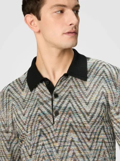 Long-sleeved polo shirt in slub pattern wool