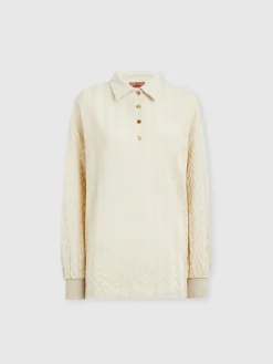 Long-sleeved polo shirt with tone-on-tone chevron