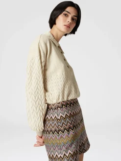 Long-sleeved polo shirt with tone-on-tone chevron