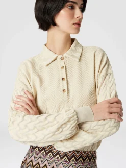Long-sleeved polo shirt with tone-on-tone chevron