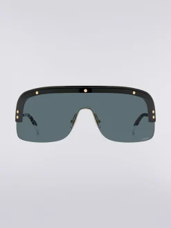 Mask sunglasses with metal temples and acetate tips