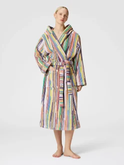 Melody bathrobe in cotton terry with vertical stripes